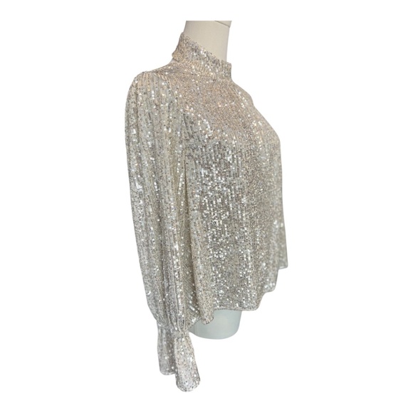 🆕 ✨ NWT 1.STATE Midnight Garden Sequin Bell Sleeve Blouse | Women’s Sz L - Picture 3 of 10